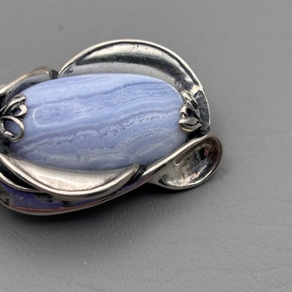 Vintage Carolyn Pollack Relios Sterling Blue Lace Agate Pendant 2